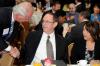 Dr. Richard Drobnick, University of Southern California, greets keynote speaker Dr. Steven Sample, president of USC, and Chamber Board Chair Fran Inman, Majestic Realty Co., at the World Trade Week Kickoff Breakfast.